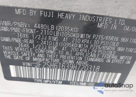 2009 Subaru Forester 2.5X from USA, damaged, VIN JF2SH61639H720318